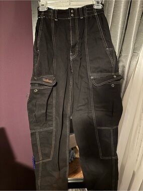 BDG Black Cargo Pants with White Contrast Stitching